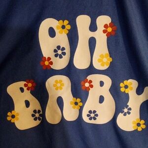 Blue 'Oh Baby' Graphic Maternity Tee With Hippie Flowers